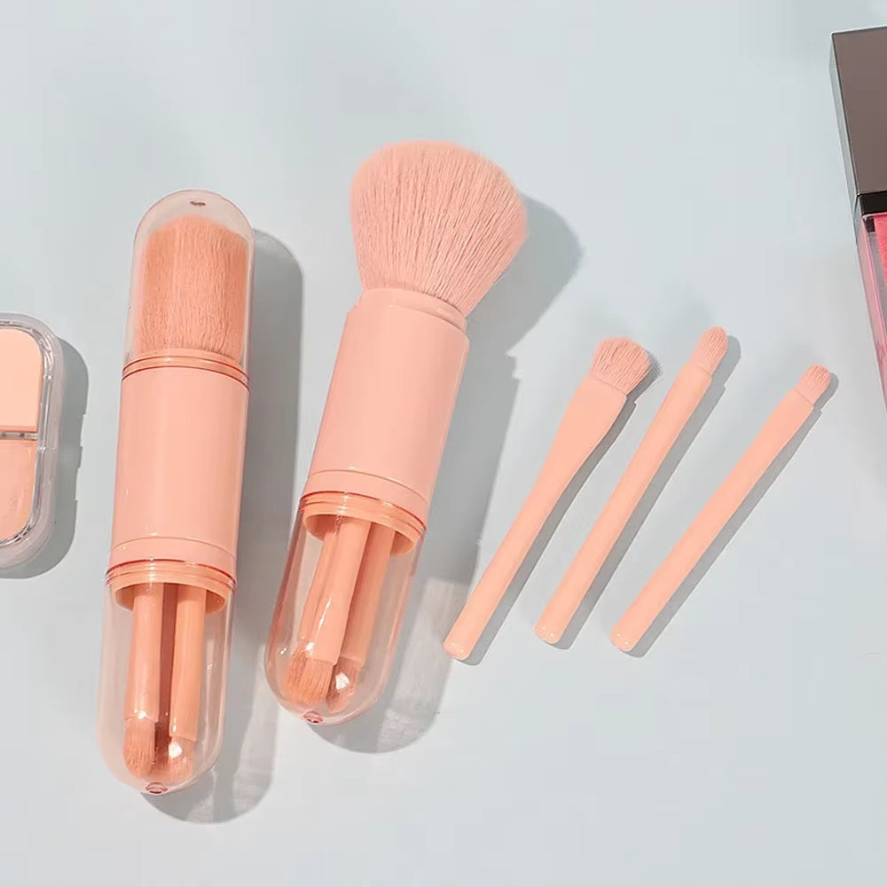 4Pcs/Set 4 in 1 Telescopic Makeup Brush Portable Travel Makeup Brushes Set Eyeshadow Loose Powder Mini Makeup Brush Beauty Tools