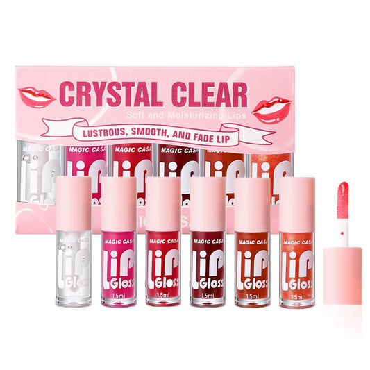 6Pcs/Set Hydrating Jelly Lip Oil Long-Lasting Moisturizing Smooth Shimmering Lip Hydrating Liquid