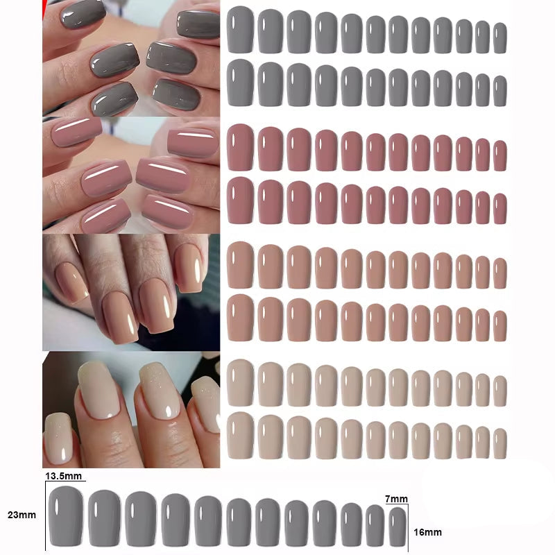 96Pcs/Box Matte Coffin Press on Nail Full Cover False Nails Mixed Size Solid Color Extension Oval Capsule Almond DIY Accessories