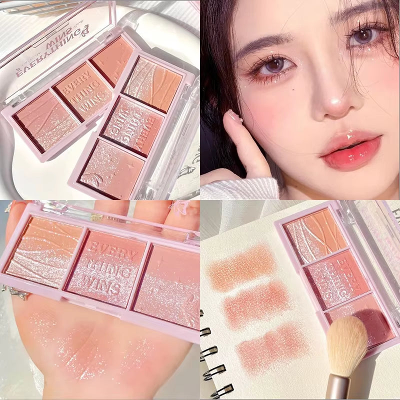 Blush Palette Milk Tea Apricot Natural Nude Shimmer Eyeshadow Face Contour Shading Peach Pink Rubor Rouge Blusher Korean Makeup