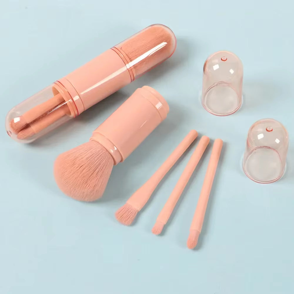 4Pcs/Set 4 in 1 Telescopic Makeup Brush Portable Travel Makeup Brushes Set Eyeshadow Loose Powder Mini Makeup Brush Beauty Tools