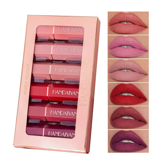 6Pcs/Box Velvet Matte Lipstick Kit Lips Makeup Nude Lip Stick Make up Cosmetics Foggy Matt Tint Lip Balm Cream Pigment