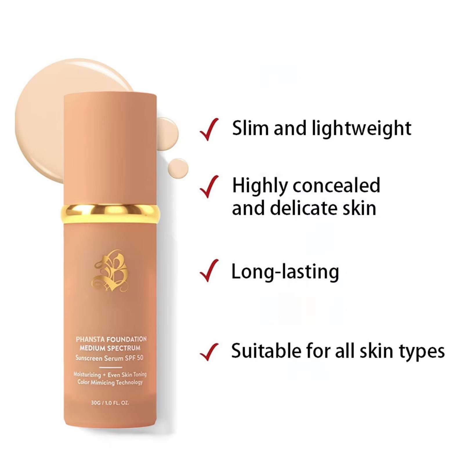 New Biomimic Foundation 4 in 1 Spectrums 4 in 1 Biomimic Light Spectrums Foundation with Spf50+ Longwearing