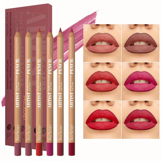 6Pcs Lipliner Set Lip Liner Set Waterproof Long-Lasting Matte Lipstick with Natural Finish Easy to Apply Makeup