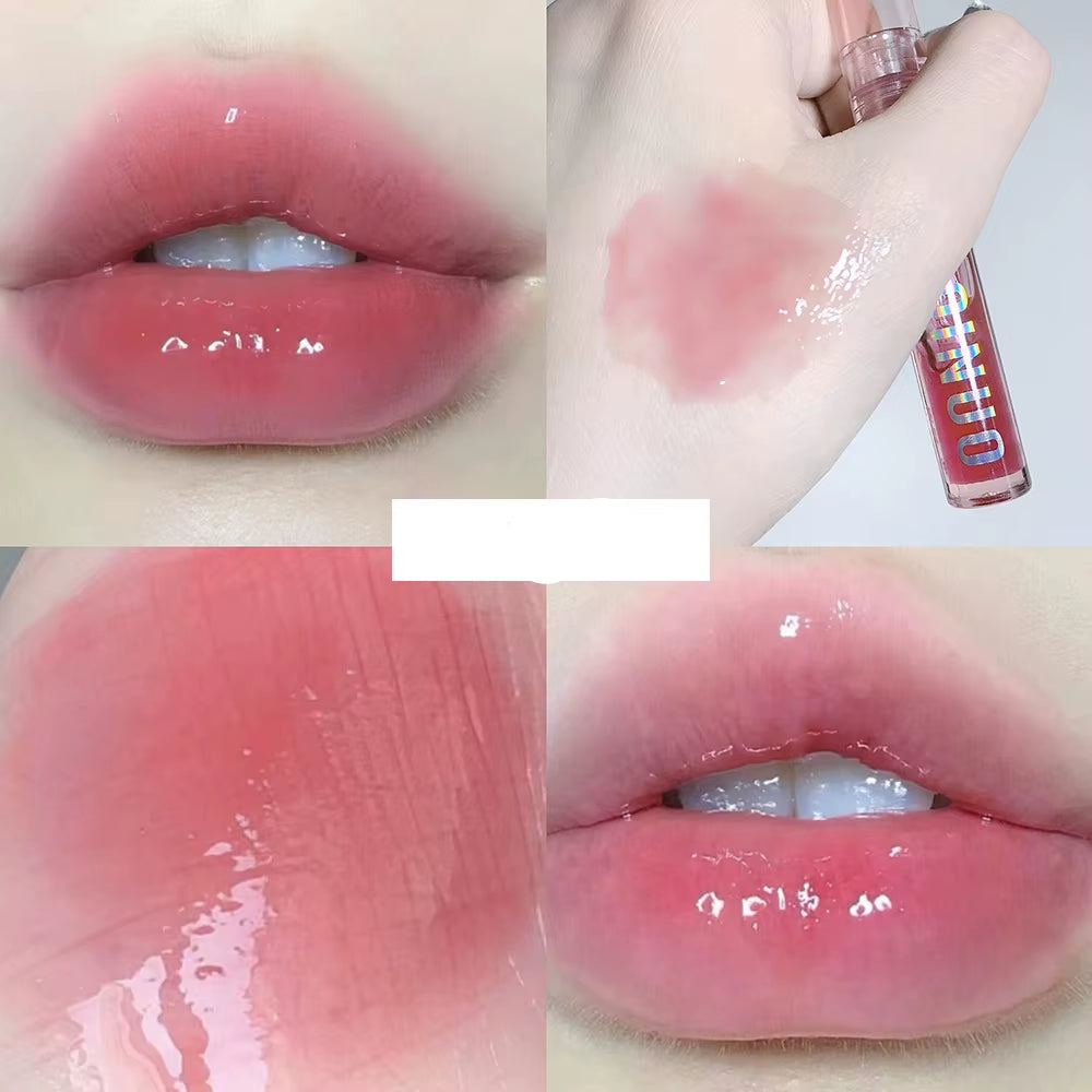 4 PCS Water-Gloss Mirror Jelly Lip Gloss Moisturizes Lips Shimmers with Fine Pearls Brightens Lip Color