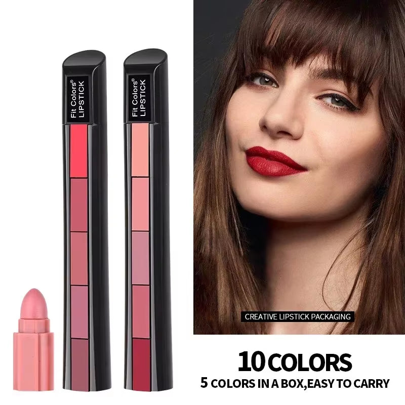 1PC Matte 5-Color Lipstick Set Velvet Lip Stick Non-Stick Lip Gloss Long Lasting Waterproof Sexy Red Lipstick Lip Makeup