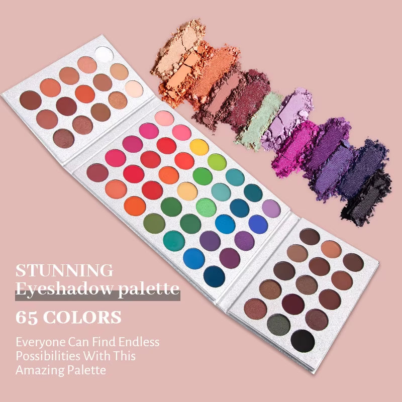 65-Color Eyeshadow Palette Makeup-High Pigmented Eye Make up Tool Matte Glitter Finishes for Festival Christmas Cosmetics Makeup